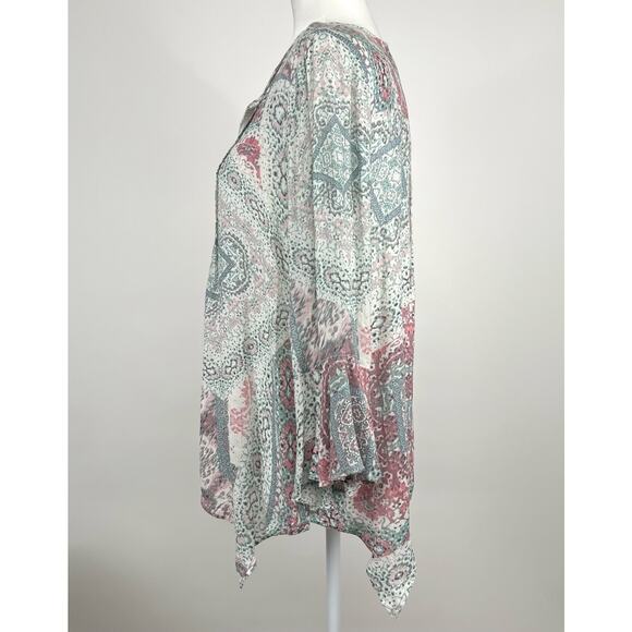 Haute Hippie Boho Peasant Patchwork Print Tunic Top XS Flowy Artsy Lagenlook - Picture 6 of 14